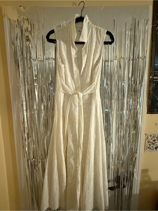 Dresses & Skirts - Sleeveless White Eyelet Maxi Dress with Self Tie Belt
